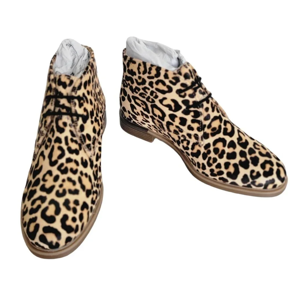 New - HUSH PUPPIES Haircalf Comfort Chukkas Leopard Women | 6.5